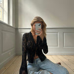 Trim lace top - black