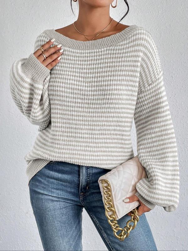 Ella | Gestreepte Off Schoulder Knit Sweater