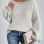 Ella | Gestreepte Off Schoulder Knit Sweater