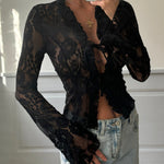 Trim lace top - black