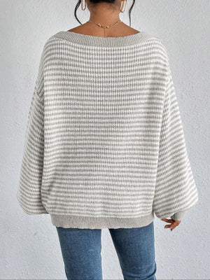 Ella | Gestreepte Off Schoulder Knit Sweater