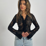 Trim lace top - black