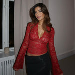 Pretty lace top - dark red