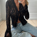 Trim lace top - black