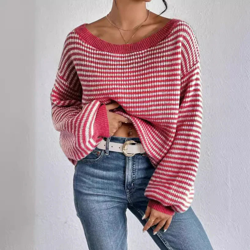 Ella | Gestreepte Off Schoulder Knit Sweater