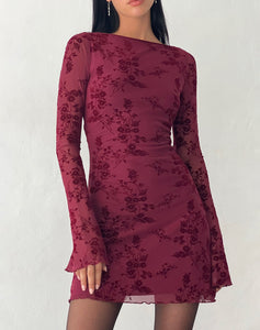 Celine | Burgundy Long Sleeve Mini Dress