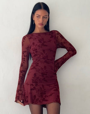 Celine | Burgundy Long Sleeve Mini Dress