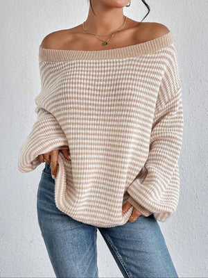 Ella | Gestreepte Off Schoulder Knit Sweater