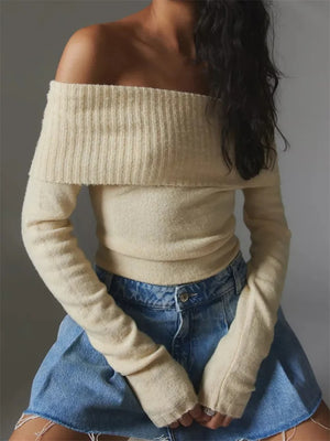 SHIMR | OFF SCHOULDER KNIT SWEATER