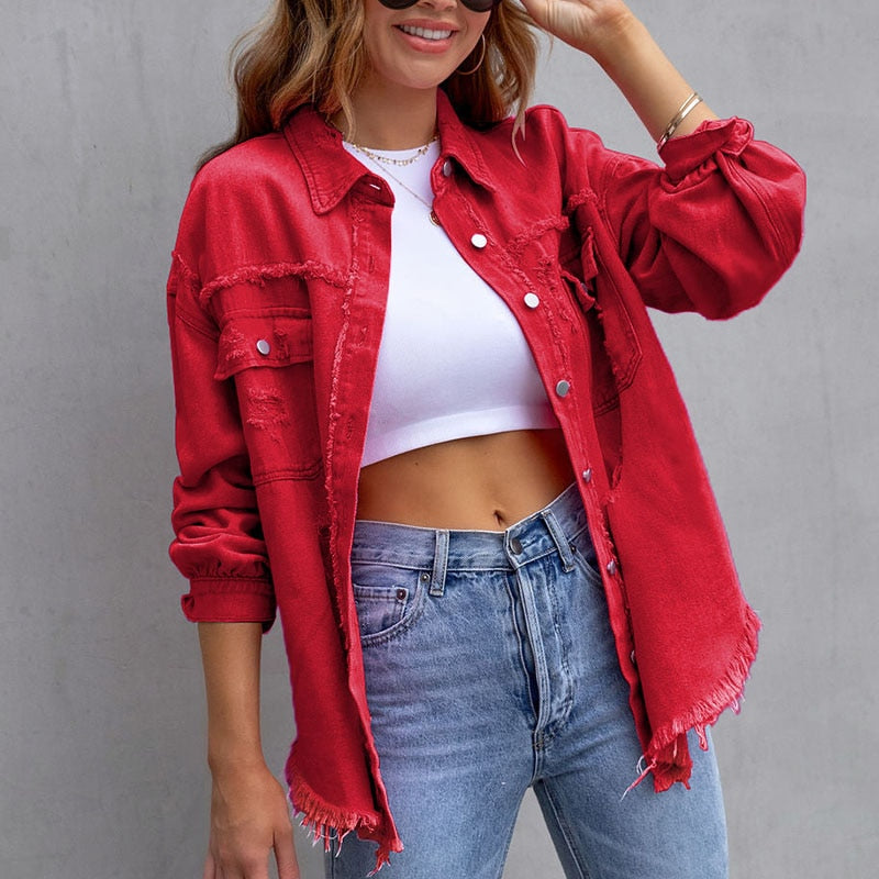 SHIMR | RUFFLE DENIM BLOUSE